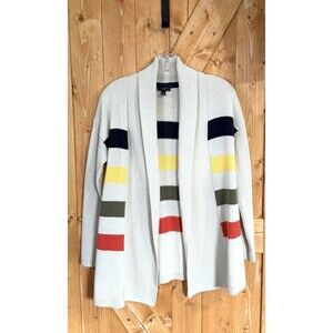 Talbots Lambswool Multicolor Striped Open Front Longline Cardigan